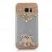 Samsung Galaxy S7 Edge - Luxury Handmade Bling Bling 3D Rhinestone Crystal Protective Hard Clear Phone Cover Case - Owl and Flower